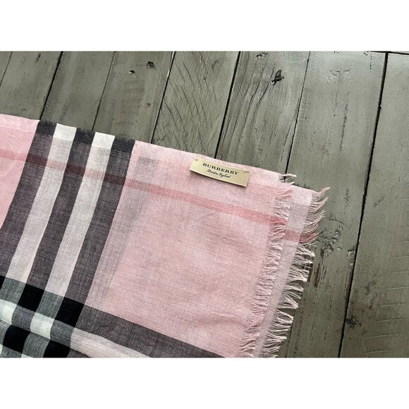 NEW BURBERRY Giant Check Wool Silk Gauze Scarf Ash Rose 220x70cm - Picture 12 of 13